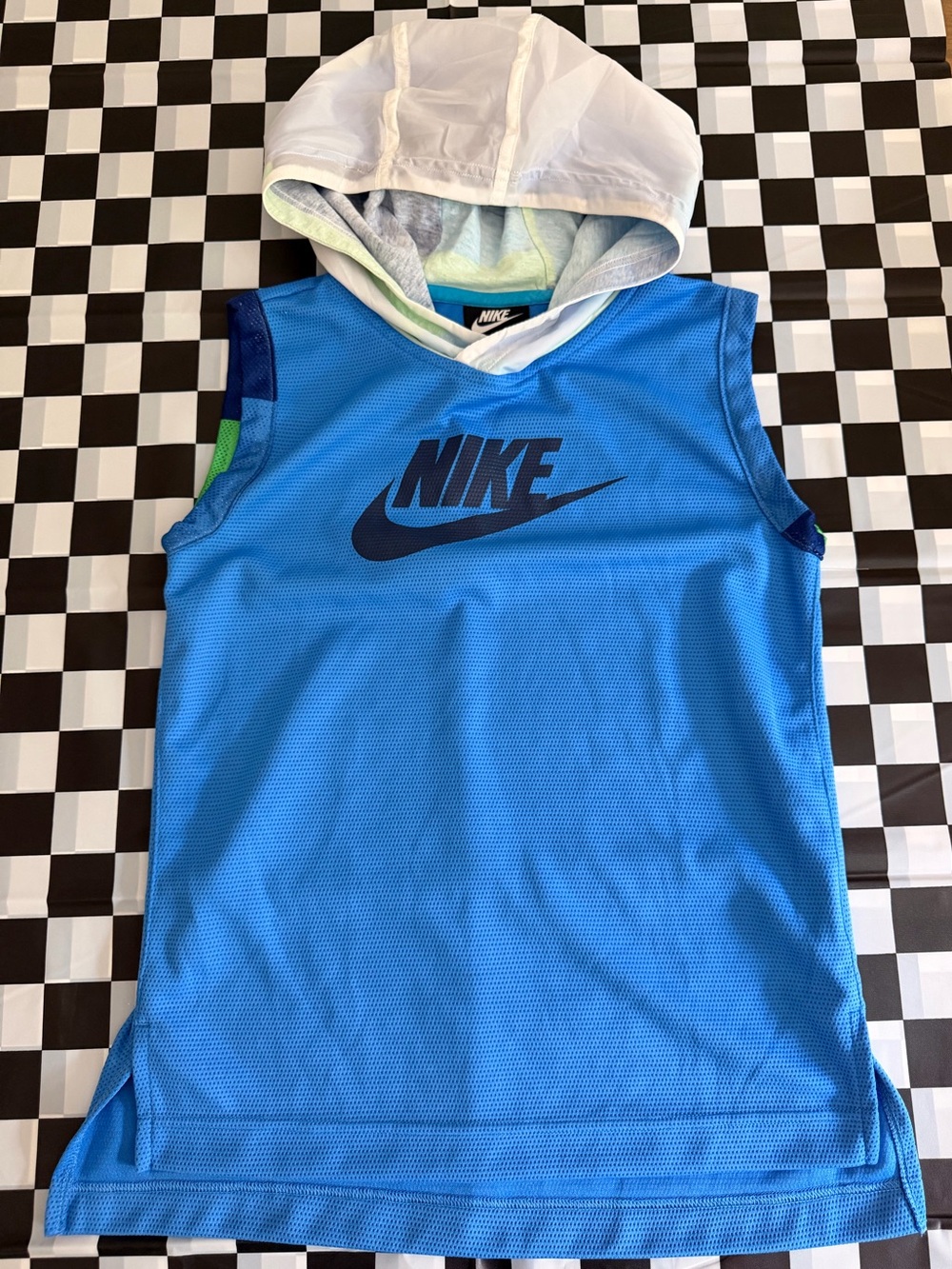 Nike Blue Mesh Sleeveless Hoodie with White Hood